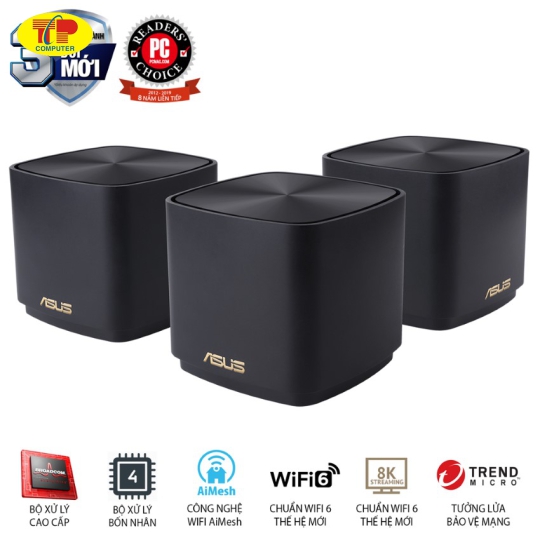 Bộ phát wifi ASUS XD4 (B-3-PK) Mesh wifi 6, Chuẩn AX1800 MÀU ĐEN 