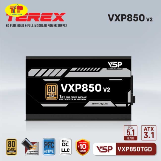 Nguồn VSP TEREX VXP850TGD v2 - 850W (80Plus Gold/ATX3.1/PCIE5.1/full modular)