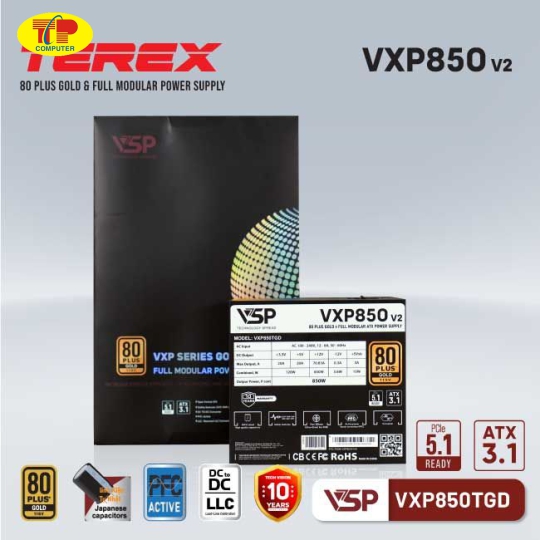 Nguồn VSP TEREX VXP850TGD v2 - 850W (80Plus Gold/ATX3.1/PCIE5.1/full modular)