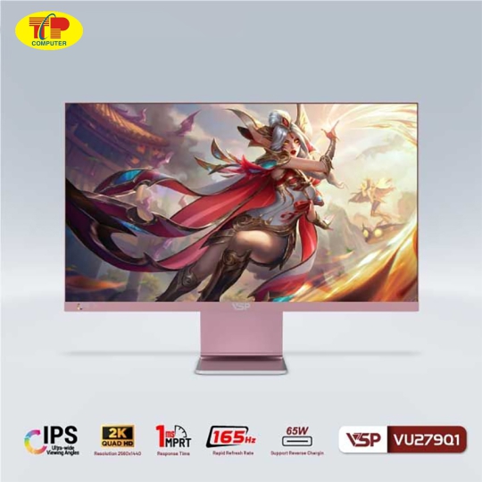 Màn hình VSP VU279Q1 (27 inch/QHD/IPS/165Hz/1ms/USB-C 65W/Pink) 