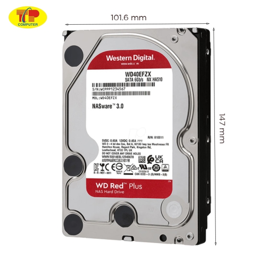 Ổ Cứng HDD WD 4TB Red Plus 3.5 inch, 5400RPM, SATA III, 256MB Cache (WD40EFPX)