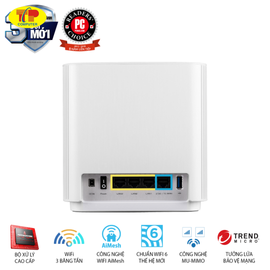 Bộ Mesh Wifi ASUS XT8 (W-2-PK) ZenWiFi 6 Chuẩn AX6600, 3 băng tần, AiProtection, Parental Control