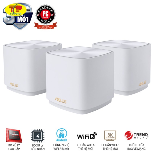 Bộ phát wifi ASUS XD4 (W-3-PK) Mesh wifi 6, Chuẩn AX1800 MÀU TRẮNG 