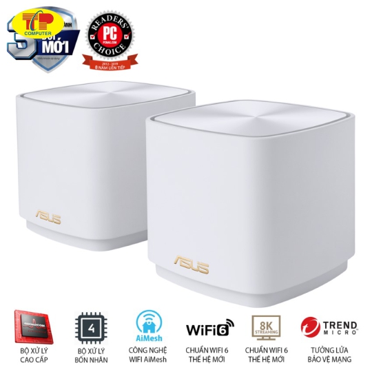 Bộ phát wifi ASUS XD4 (W-3-PK) Mesh wifi 6, Chuẩn AX1800 MÀU TRẮNG 