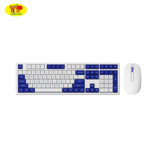 Bộ Bàn Phím chuột không dây AKKO MX108 Blue on White (Bluetooth + 2.4Ghz)
