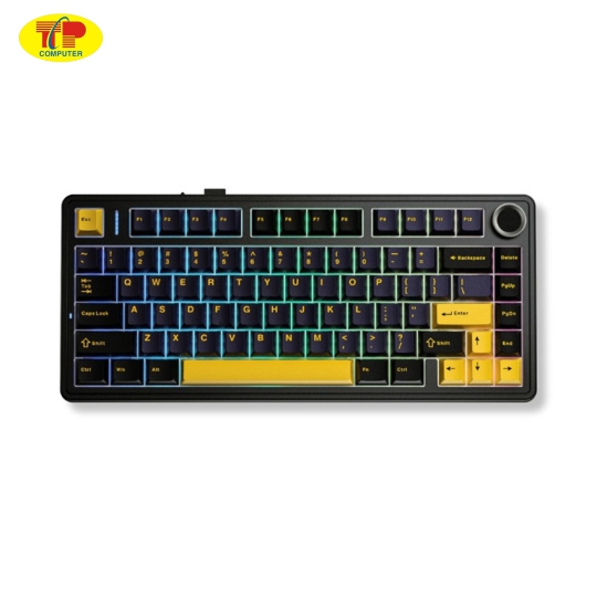 Bàn phím cơ AULA F75 (Đen/Xanh đậm/Cam), (3 Mode, Grey Wood V3 Switch)